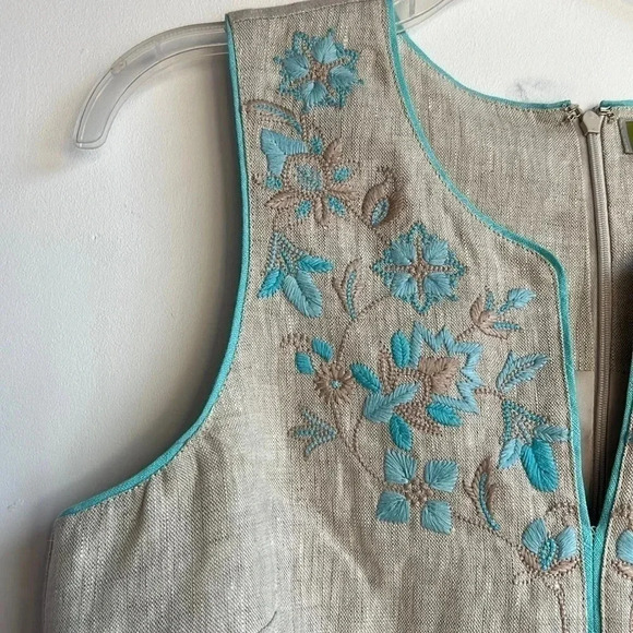 Sigrid Olsen 100% Linen Dress Women’s Size 6 Beautiful Embroidery Resortwear - Picture 7 of 11